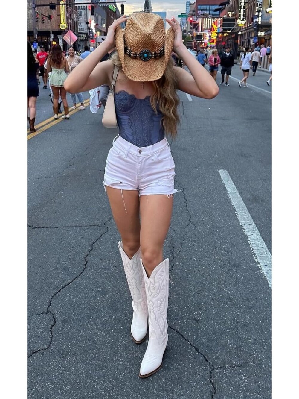 Women's White2 Over the Knee Cowboy Boots Adjustable Thigh High Cowgirl Boots - Picture 3 of 5